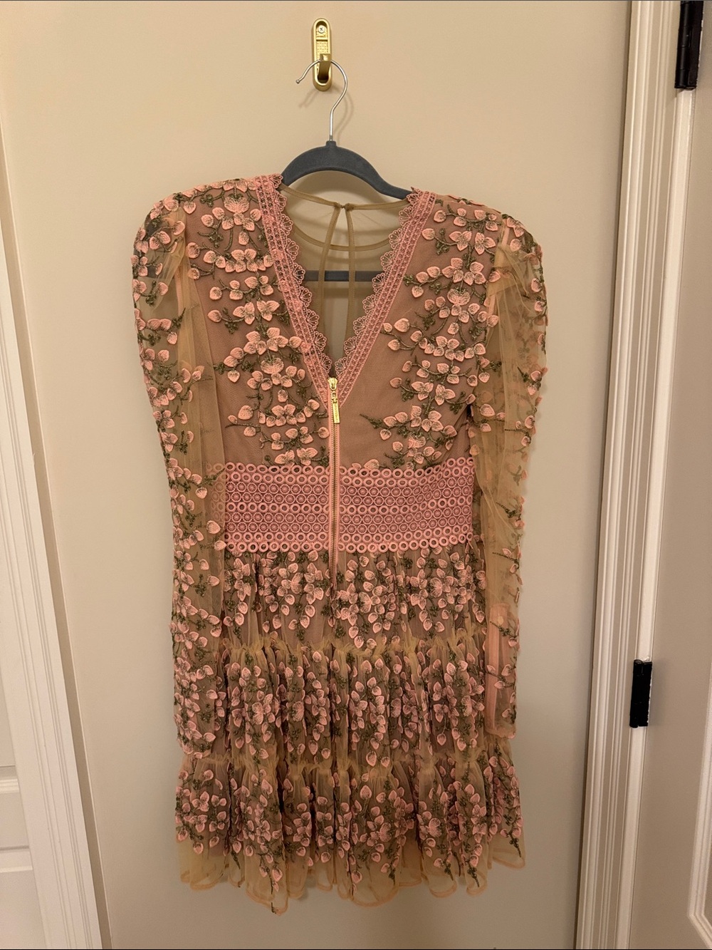 Bronx and Banco Pink Appliqué Sheer Long Sleeve “Meagan” Mini Dress - Picture 3 of 4